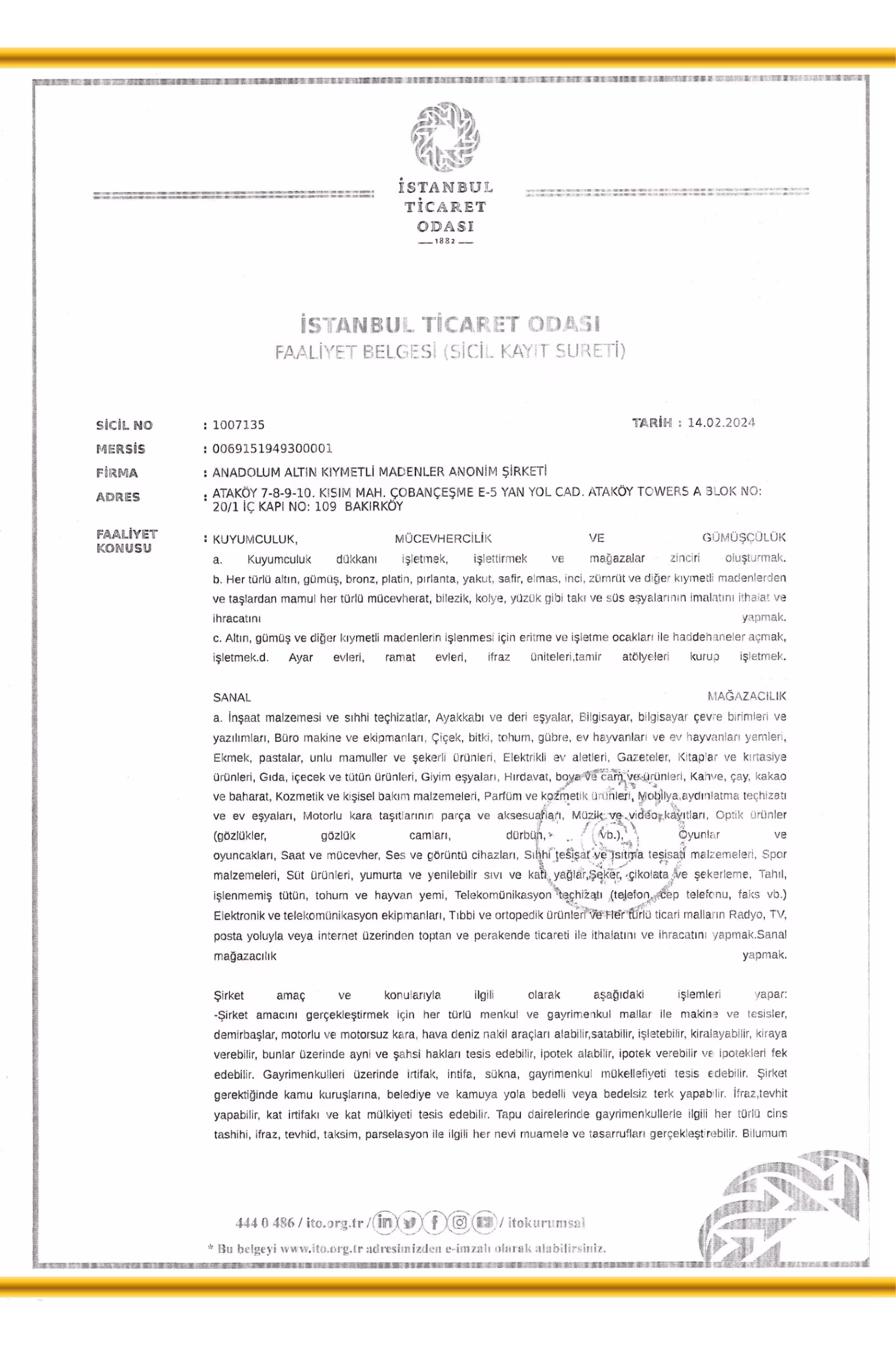 Faaliyet Belgesi