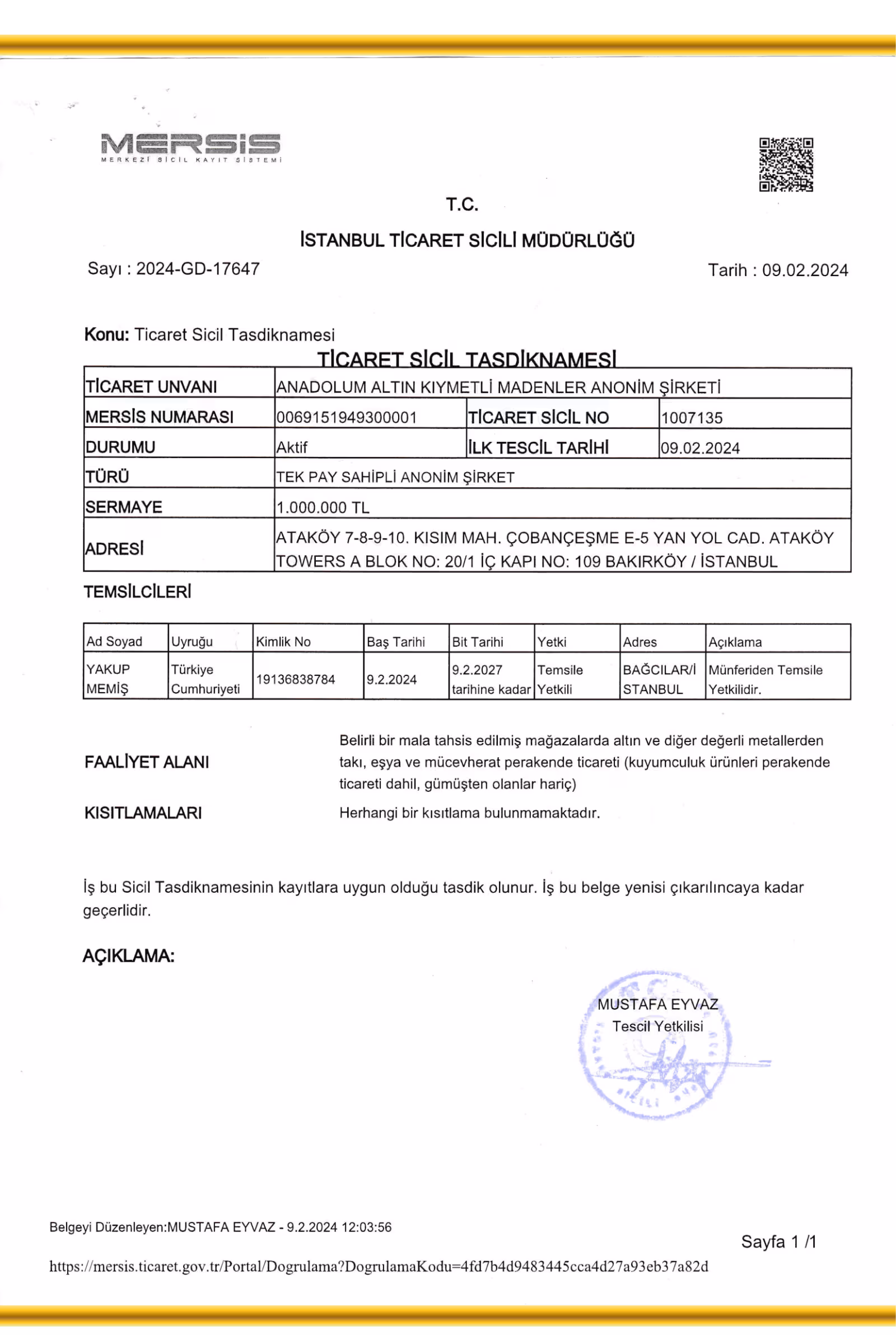 Ticari Sicil Belgesi